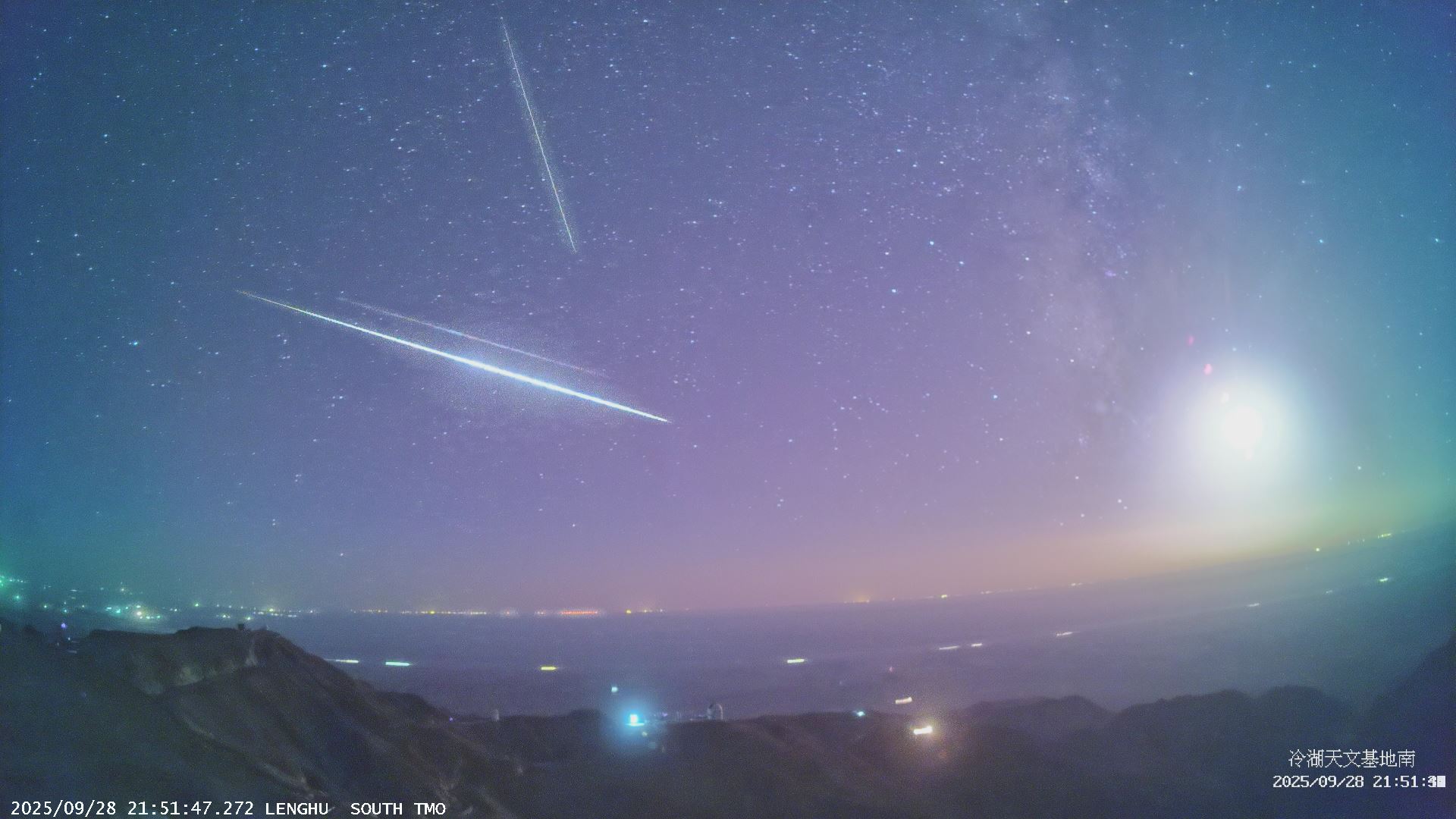 冷湖天文基地南站拍摄的双流星与银河同框