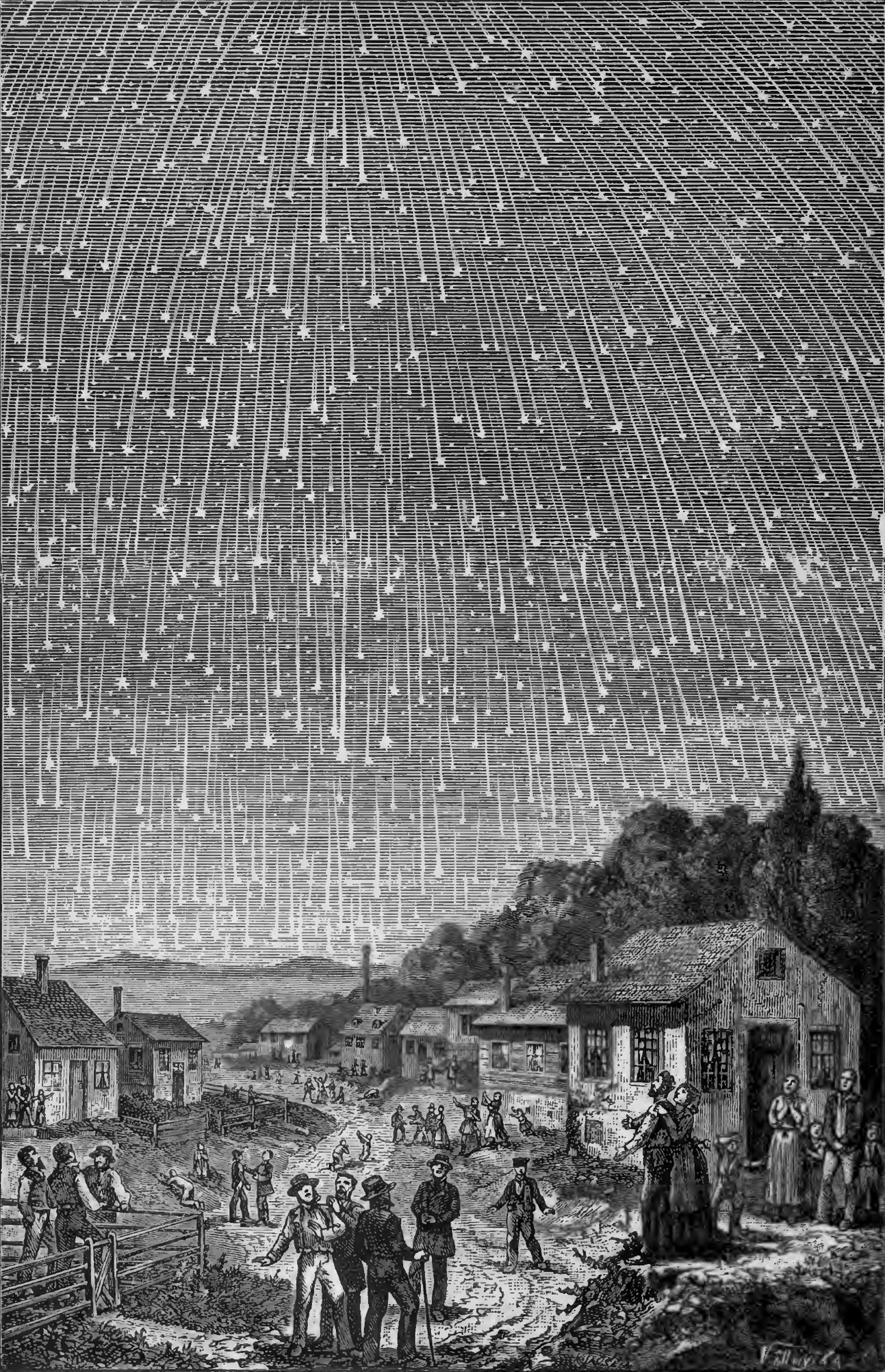 1889 年 Adolf Vollmy 木刻版画:1833 年狮子座流星暴